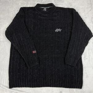 VTG FUBU Sports Black Chenille Ribbed Crewneck Sweater Hip-Pop Size XL Y2K Relax